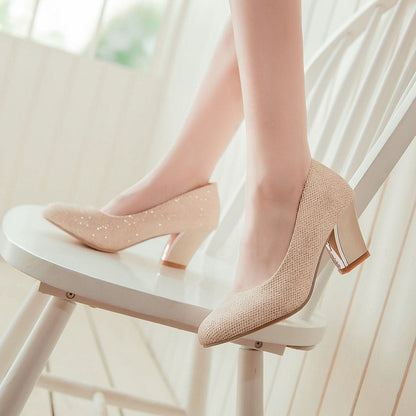 Women's Pointed Toe Chunky Heels Pumps