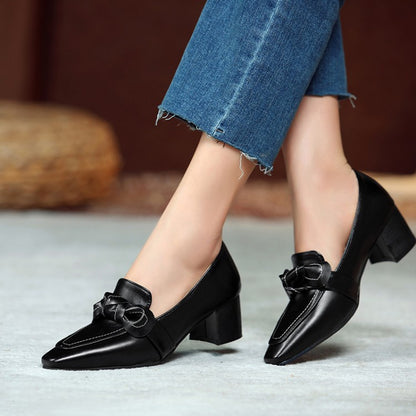 Women's Bowtie Chunky High Heel Shoes