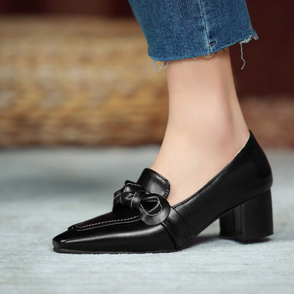 Women's Bowtie Chunky High Heel Shoes