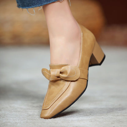 Women's Bowtie Chunky High Heel Shoes