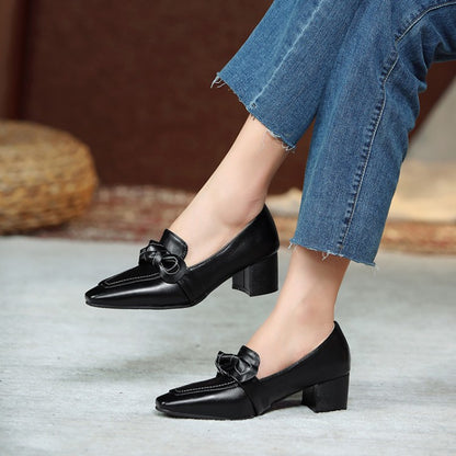 Women's Bowtie Chunky High Heel Shoes