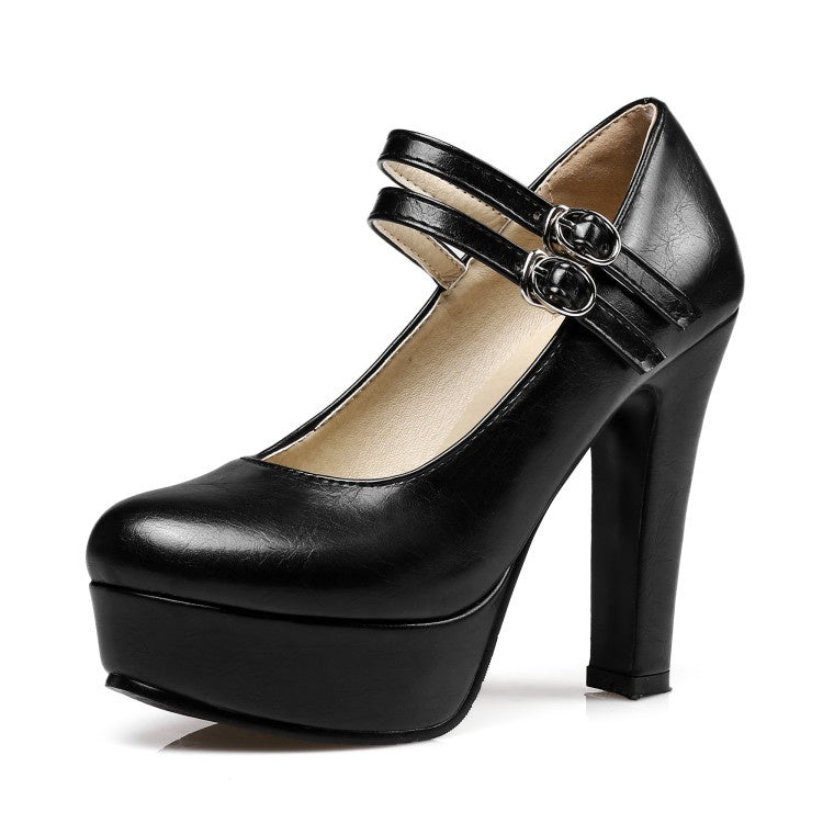 Women's Buckle High Heel Platform Pumps