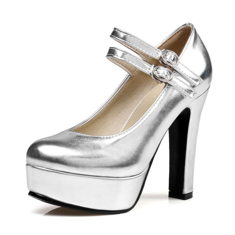 Women's Buckle High Heel Platform Pumps