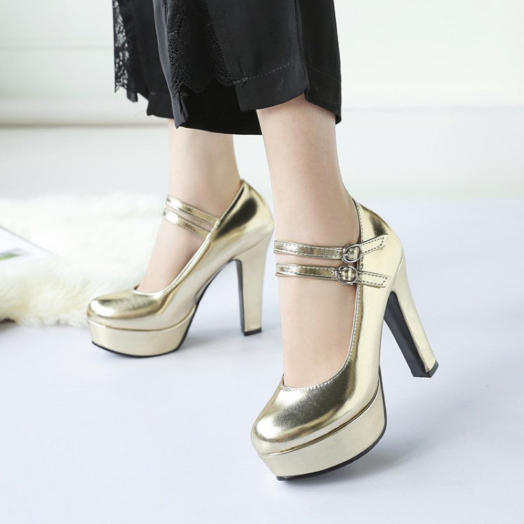 Women's Buckle High Heel Platform Pumps