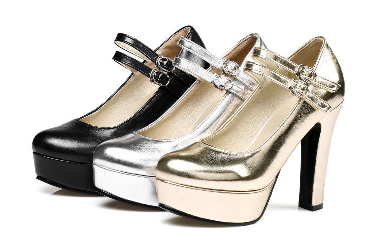 Women's Buckle High Heel Platform Pumps