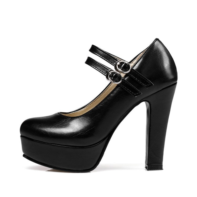 Women's Buckle High Heel Platform Pumps