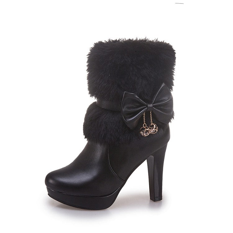 Women Shoes Thick Heel High Heel Warm Winter Platform Short Boots