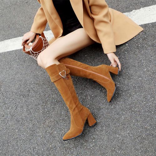 Women Love-shaped Buckle High Heels Knee High Boots