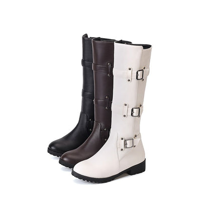 Women's Buckle High Heel Knee High Boots