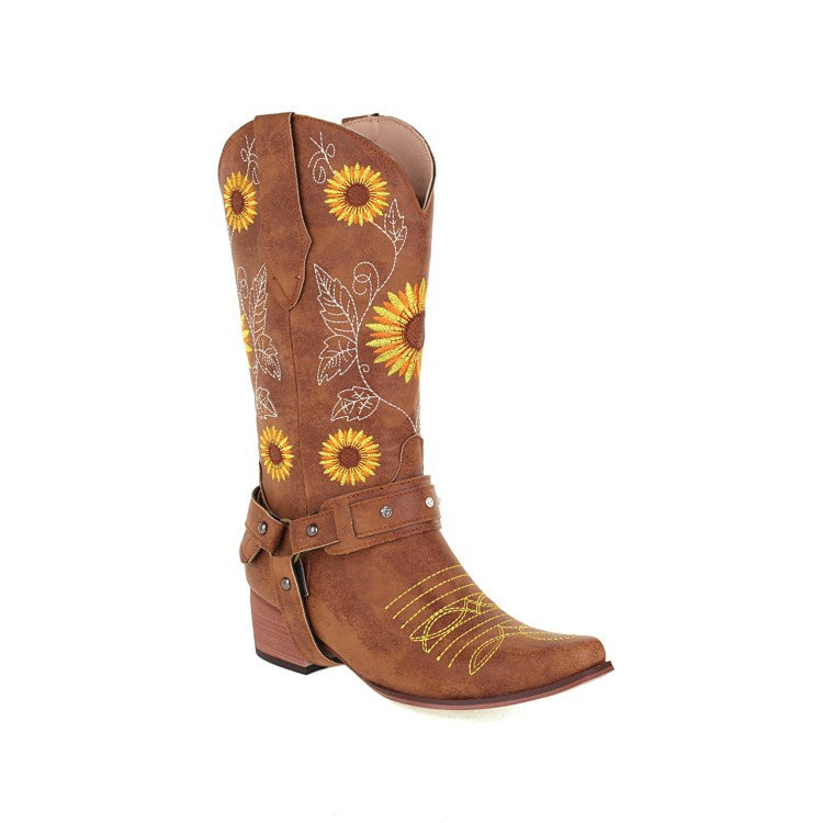 Women Embroidery Mid Calf Boots