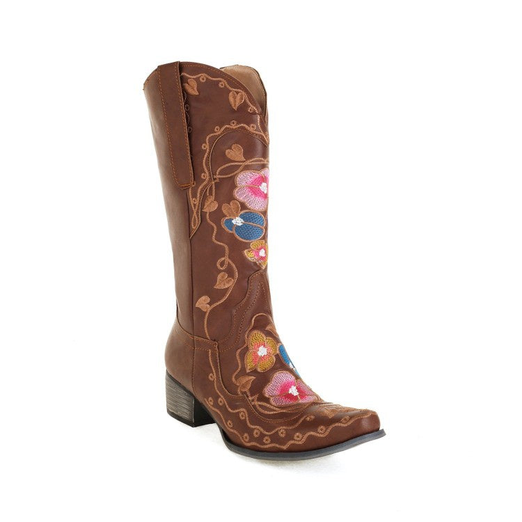Women Floral Printed Mid Calf Boots
