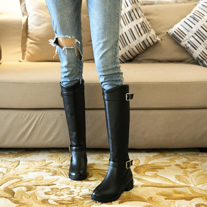 Women's Buckle Belt Knee High Boots