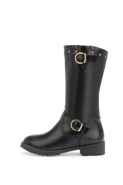 Women's Rivets Buckle Belt Mid Calf Boots