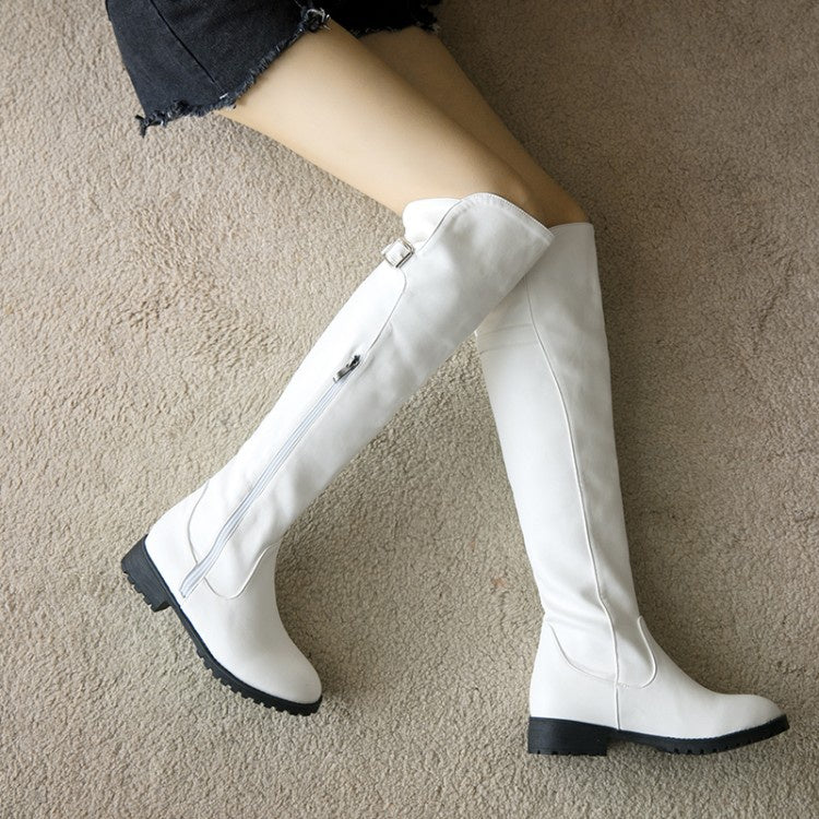 Women's Zipper Buckle Belt Knee High Boots