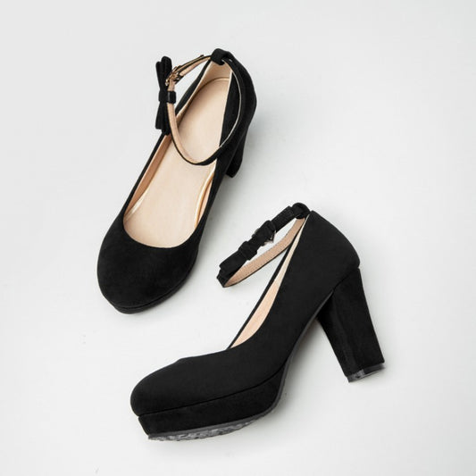 Woman Shallow-mouthed Round Head Ankle Strap Women Pumps