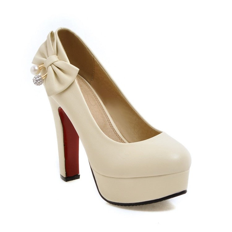 Bow Tie Rhinestone Platform Heels High Heeled Shoes for Women 4344