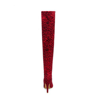 Women Leopard Print High Heels Knee High Boots