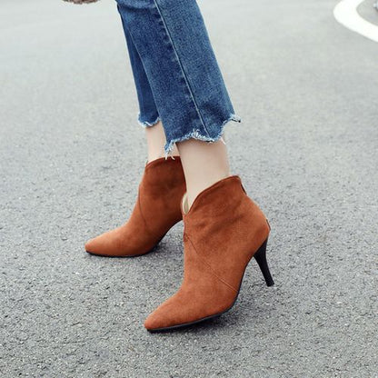 Pointed Toe Zipper Women's High Heeled Ankle Boots