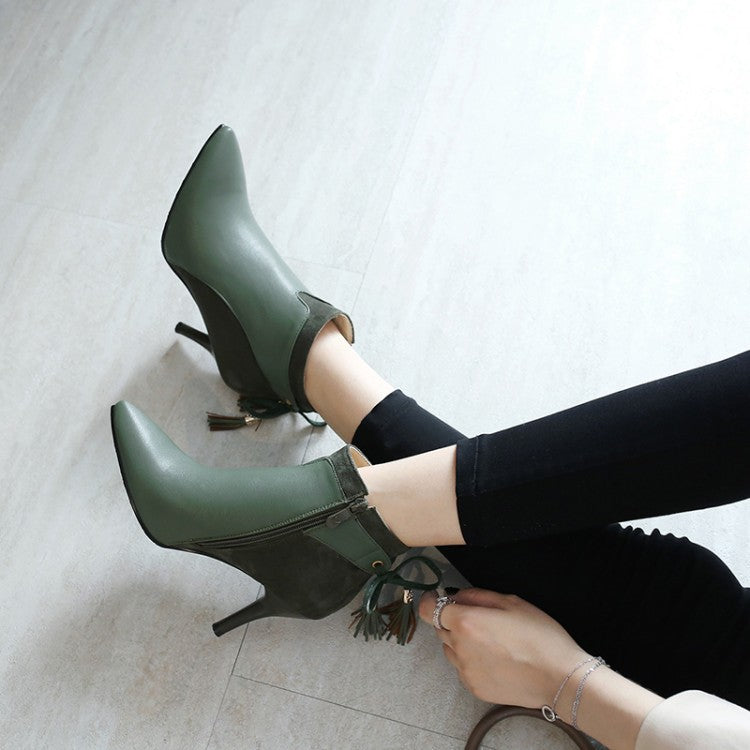 Pointed Toe Autumn Winter Thin Heel High Heel Bow Ankle Boots Knot Women's Motorcycle Boots Shoes