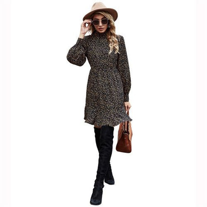 Ins Fashion Elegant Beam Waist Flounce Winter Fall Women's Dresses