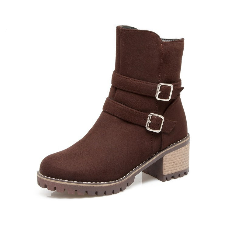 Women's Ankle Boots Buckle Buckle Side Zip Low-sleeve Short Boots Shoes