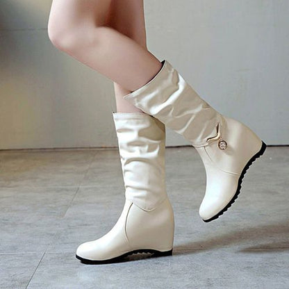 Women Wedges Mid Calf Boots Winter Shoes