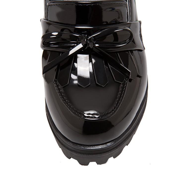 Lady Tassel Patent Leather High-heeled Woman Platform Wedges Shoe