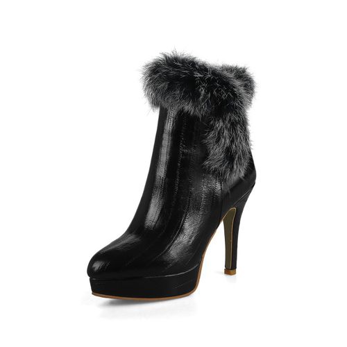 Pointed Toe Furry Women High Heels Short Boots