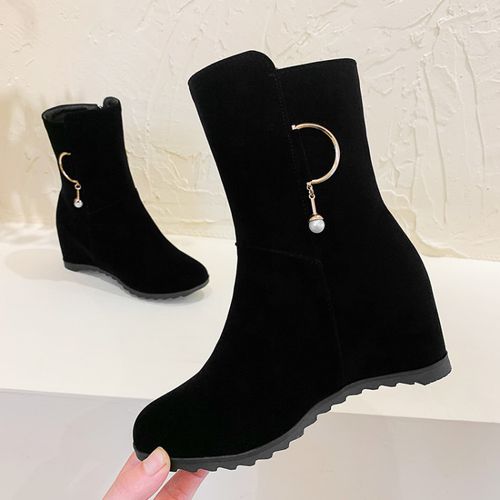 Women Metal Pearl Wedges Short Boots Winter Shoes