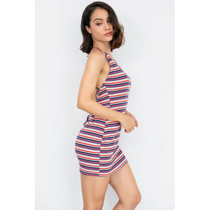 Stripe Night Club Sexy Backless Summer Short Women's Dresses