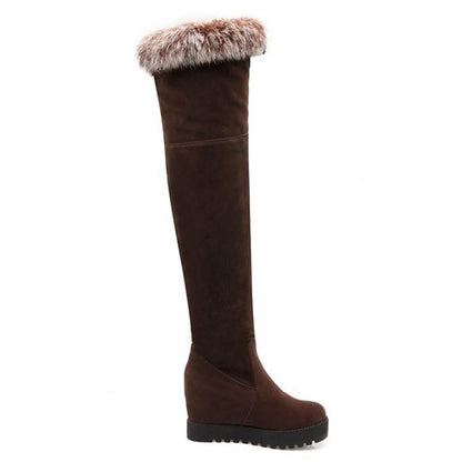 Women Fur Platform Wedges Tall Boots