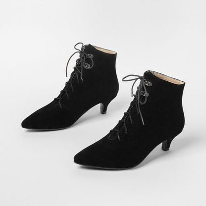 Pointed Toe Lace Up Women's High Heeled Ankle Boots