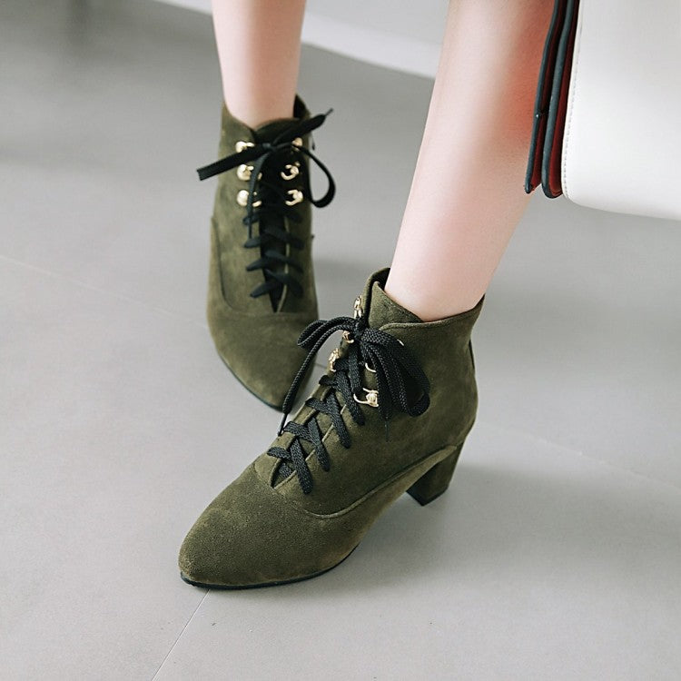 Women's Motorcycle Boots Autumn Winter Pointed Toe Lace-up High Heel Ankle Boots