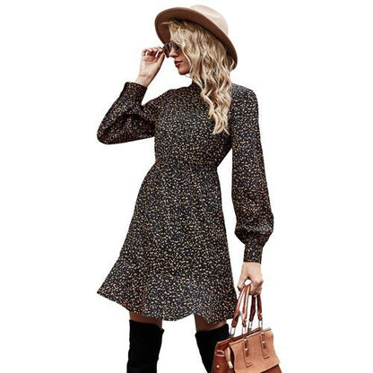 Ins Fashion Elegant Beam Waist Flounce Winter Fall Women's Dresses