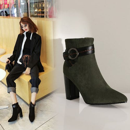 Pointed Toe Buckle Women's High Heeled Ankle Boots