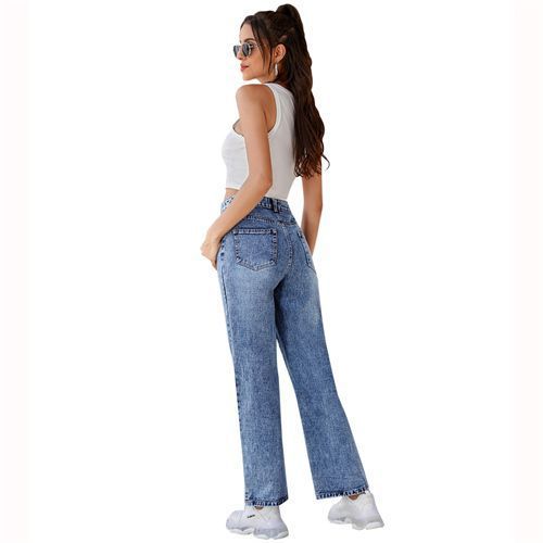 Ins Fashion Casual High Waist Holes Denim Long Women Jeans