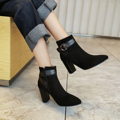 Pointed Toe Buckle Women's High Heeled Ankle Boots