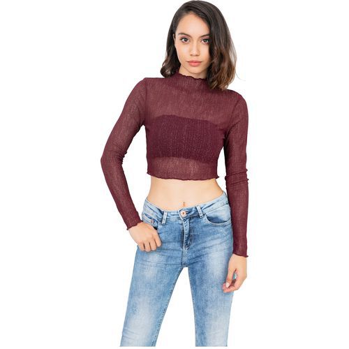 Hollow Out Split Joint Navel-baring Long Sleeves Women T Shirts