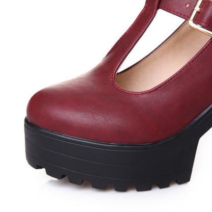 T Strap Platform Chunky Heel Chunky Pumps Shoes Woman