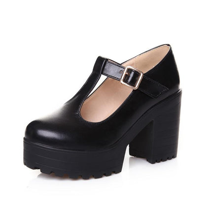 T Strap Platform Chunky Heel Chunky Pumps Shoes Woman