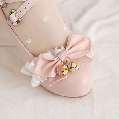 Women Platform Pumps High Heel Mary Janes Shoes with Bowtie