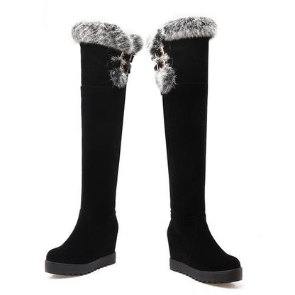 Women Fur Platform Wedges Tall Boots