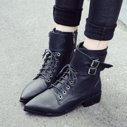 Fall/winter Short Boots Pointed Toe Lace Up Motorcycle Boots Women's Shoes