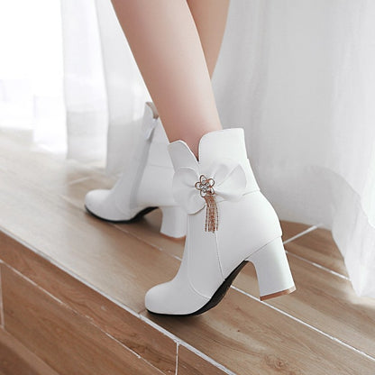 Women's Ankle Boots Fall and Winter Sweet Knot with High Heel Short Boots Shoes