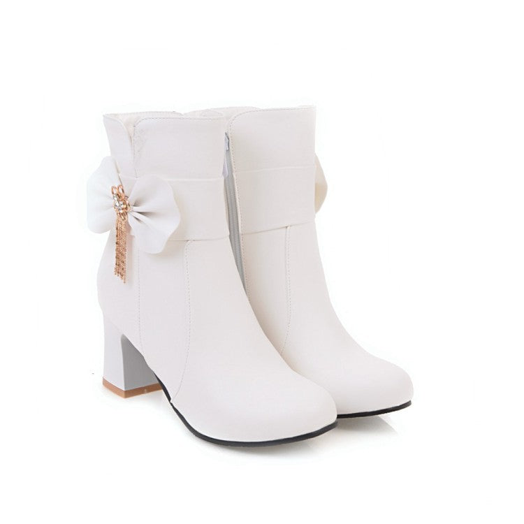 Women's Ankle Boots Fall and Winter Sweet Knot with High Heel Short Boots Shoes