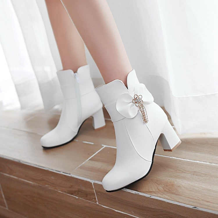 Women's Ankle Boots Fall and Winter Sweet Knot with High Heel Short Boots Shoes