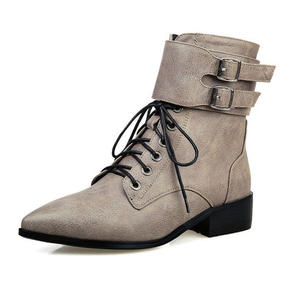 Fall/winter Short Boots Pointed Toe Lace Up Motorcycle Boots Women's Shoes