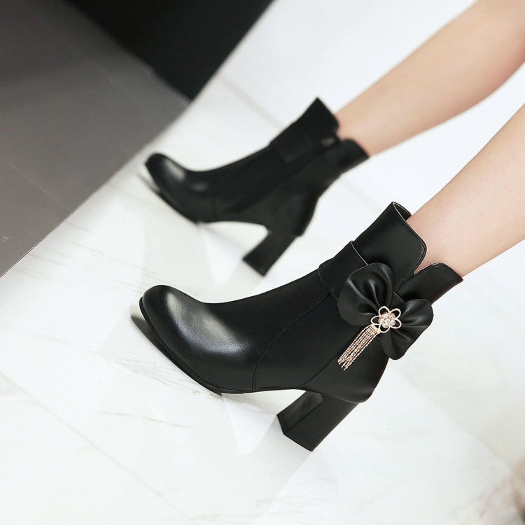 Women's Ankle Boots Fall and Winter Sweet Knot with High Heel Short Boots Shoes