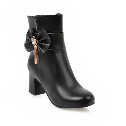 Women's Ankle Boots Fall and Winter Sweet Knot with High Heel Short Boots Shoes