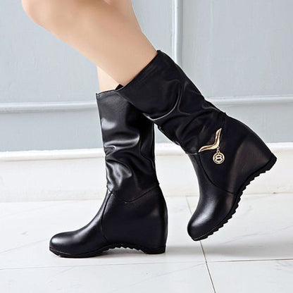 Women Wedges Mid Calf Boots Winter Shoes